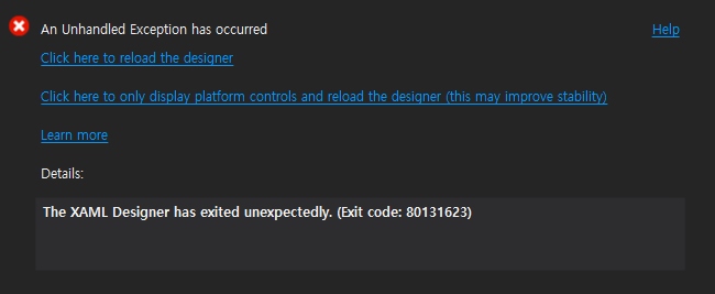 XAML Designer Error